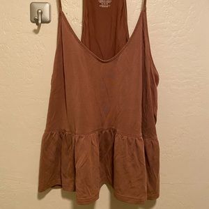 american eagle soft & sexy brown tank with ruffle hem